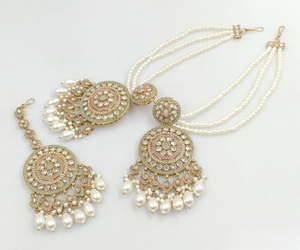 ต่างหูชุบทองแบบอินเดียทรง Motipearl ทรง ovalshape แบบดั้งเดิมและต่างหูหินพร้อมโซ่มุกโมติคคาชุดผู้หญิงและเด็กผู้หญิง - Product Image 1