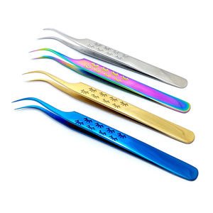 Pinzas de pestañas de 45 ángulos de acero inoxidable con logotipo personalizado, herramienta de extensiones de volumen multicolor dorado y azul, herramienta de belleza para pestañas postizas - Product Image 3