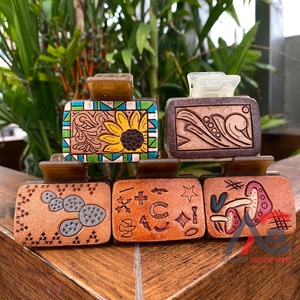 Factory Wholesale New Style Handmade Tooled Engraved Leather Mini <b>Hair</b> Claws <b>Clip</b> Simple Square <b>Hair</b> Accessories for Women's - Product Image 1