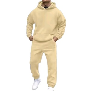 Autumn and Winter New Fleece Polyester Casual Men's Sweatshirt <b>Set</b>, Loose Solid Color Hoodie and <b>Sweatpants</b> <b>Set</b> - Product Image 2