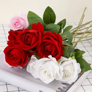 High quality artificial flower single flannel rose decoration wedding supplies Valentine's Day gift factory bulk