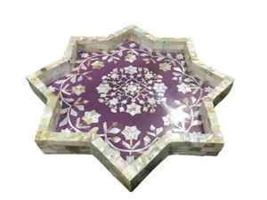 Bandejas de servir de madreperla personalizadas, utensilios de cocina con incrustaciones de hueso de madera para hoteles, restaurantes, venta de exportación para ocasiones de Diwali - Product Image 4