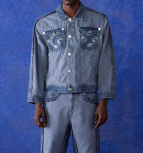 Bombardier vintage surdimensionné à motif brodé avec design personnalisé, veste de travail en denim délavé pour hommes - Product Image 1