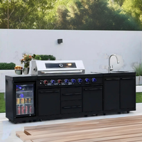 Îlot de barbecue modulaire moderne de luxe sur mesure avec 6 brûleurs en acier inoxydable complet avec revêtement en poudre, GPL/GN, barbecue d'extérieur