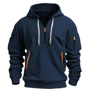Custom ODM Men's Solid Heavyweight Fleece 100% Cotton Pullover <b>Hoodie</b> Zipper Utility Pocket Casual Sports Jacket S-<b>3XL</b> - Product Image 4