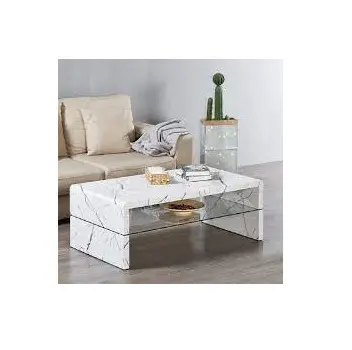 Mesa de centro moderna para sala de estar, mueble con efectos de mármol con vidrio templado, mesa de centro de acero inoxidable