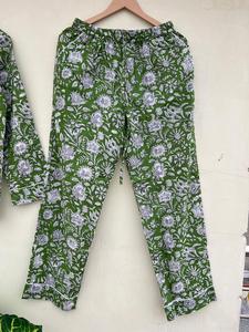 Traje de noche con estampado Floral hecho a mano exclusivo indio 100% algodón popelina Elegante ropa de dormir informal de lujo para Primavera Verano invierno - Product Image 2