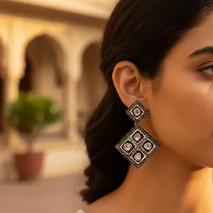 Boucles d'oreilles en diamant en rhodium noir pour femmes, bijoux élégants, cadeau - Product Image 3