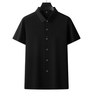 Chemise habillée décontractée à manches courtes pour hommes, simple boutonnage avec col montant anti-rides, fourniture OEM d'été - Product Image 4