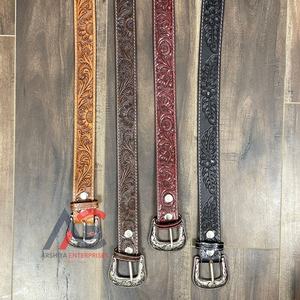 Nouveau personnalisé à la main en cuir de vache pleine fleur mince boucle ardillon ceinture en cuir repoussé à la main ceinture réglable pour hommes et femmes - Product Image 1