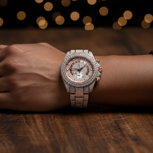 Reloj Moissanite automático de lujo personalizado VVS Iced Out Two Tone Rose Gold Men Classic Date Reloj de acero inoxidable - Product Image 6