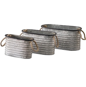 Jardinière de fleurs galvanisée en fer de forme ovale avec poignée en corde lavage blanc pour les jardinières de décoration d'entrée et de jardin à la maison - Product Image 2