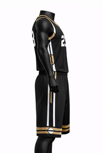 Ensemble de maillot et short de basket-ball personnalisé Noir Or Uniforme d'équipe Respirant Séchage rapide - Product Image 3