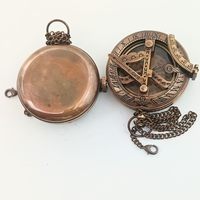 Brújula Clásica de Metal de Cobre con Reloj Solar |   Regalo Náutico Vintage Ecológico, Plegable y Ligero, con Diseño Rectangular y Circular para Hombre