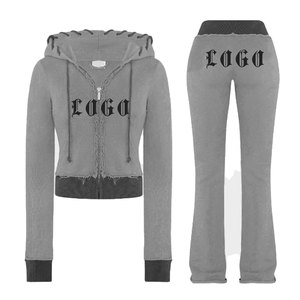 Chándales con cremallera para mujer de color sólido y patrón/servicio OEM chándales con cremallera para mujer en blanco de algodón liso personalizados - Product Image 5