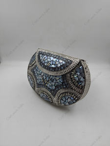 Handcrafted Mother of Pearl Mosaic Velvet Chain Strap Luxury Floral <b>Clutch</b> <b>Bag</b> for Women <b>Wedding</b> Evening Events - Product Image 3