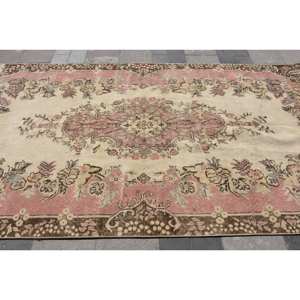 พรมปูพื้นขนาดใหญ่สีเบจสีชมพูคลาสสิกขนาด5.1x9.6ฟุตสไตล์ตุรกีแบบนามธรรมผ้าขนสัตว์ PP สำหรับห้องโถงห้องนอนด้านหลังเป็นยาง - Product Image 4