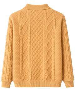 Manufacturer Mens Mustard Yellow Wool <b>Cable</b> <b>Knit</b> Polo <b>Sweater</b> Long Sleeve Button Neck Winter Warm Classic Casual Pullover - Product Image 2