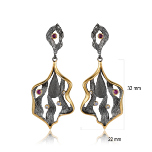 Boucles d'oreilles artisanales turques en argent sterling 925, design feuille de rubis oxydé, vente en gros, style vintage - Product Image 2