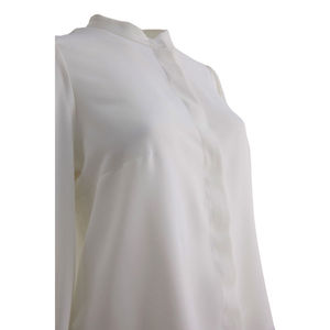 Chiffon Off-<b>White</b> Mandarin Collar Blouse with Ruffled Sleeves for Women - Product Image 2
