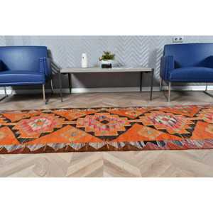 Tapis turc vintage, tapis de couloir 3x9,4 pieds, tapis persan Kilim orange - Product Image 4