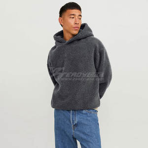 Wholesale Men's Winter Half Zip Pullovers with <b>Sherpa</b> Pocket Hood Thick Soft Fleece Custom Logo Warm Blank <b>Hoodies</b> Solid Pattern - Product Image 2