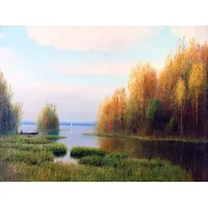 ฤดูใบไม้ร่วง g. ภาพจิตรกรรมฝาผนังกระเบื้องเซรามิกของ kondratenko การออกแบบหินอ่อนด้วยต้นไม้หญ้าทะเลสาบสำหรับตกแต่งผนัง - Product Image 1