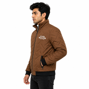 Veste bomber matelassée en polaire coupe-vent marron pour homme, col montant, hiver, décontractée, streetwear, logo personnalisé - Product Image 1