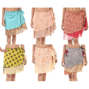Wrap Mini <b>Skirt</b> to Wear Indian <b>Silk</b> Sari Magic Wrap Mini <b>Skirt</b> for Women Vintage Short Length Wrap Around Style - Product Image 1