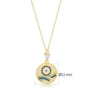 Eye Wave Design CZ Charm Collier En Gros Pendentif Turc À La Main 925 Bijoux En Argent Sterling - Product Image 2