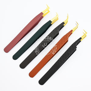 Pinzas curvas clásicas de acero inoxidable de 45 grados para extensión de pestañas y aislamiento, pinzas de volumen de punta de fibra de pestañas - Product Image 1