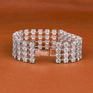 925 Sterling <b>Silver</b> Four Row Round Cut Shaped Bracelet <b>For</b> <b>Men</b> Classic Style <b>Silver</b> Plated Diamond Luxurious Anniversary Gift - Product Image 4