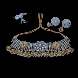 สร้อยคอสไตล์โชกเกอร์สีขาวเคลือบเงาสีเงินดีไซน์ใหม่สวยงามพร้อมต่างหูสำหรับเด็กผู้หญิงและผู้หญิง - Product Image 4