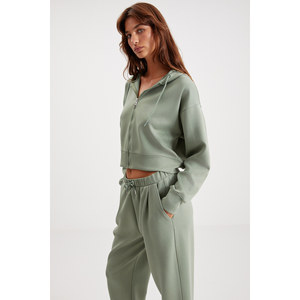 GRIMELANGE Jill <b>Women's</b> Relaxed Fit Comfortable Fit Hooded <b>Zipped</b> Premium Fabric Knit Crop <b>Sweatshirt</b> - Product Image 5
