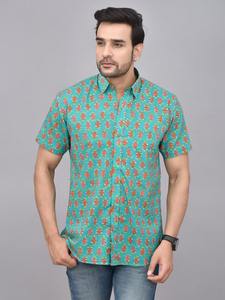 Handmade <b>Men's</b> Cotton Shirt Hand Block Printed Light Fabric Short Sleeves Hand Printed Stitched Shirt Perfect Gift <b>for</b> Her - Product Image 4