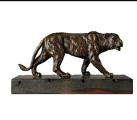 Sculpture d'animal moderne en laiton plaqué argent, petite statue de léopard pour la décoration de bureau ou de voiture, sculpture moderne chinoise d'Inde
