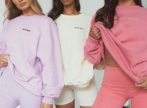 Conjunto de Sudadera Oversize Bordada de Color Liso, Tejido de Algodón, Cuello Redondo, Estilo Casual para Mujer, Colección Primavera - Product Image 2