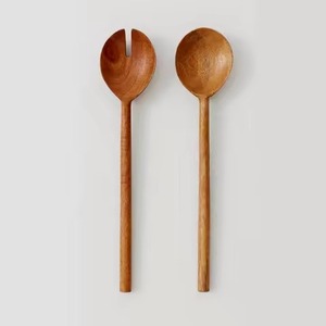 Ensemble de serveurs à salade en bois de manguier écologique pour hôtel de mariage avec poignée en bambou, compatible lave-vaisselle, ustensiles de cuisine - Product Image 6