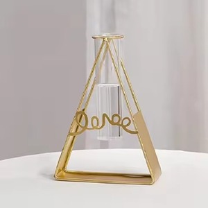 Jarrón Decorativo para el Hogar, Tubo de Ensayo de Vidrio para Flores con Base Redonda de Metal Dorado - Product Image 5