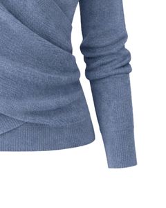 Women Steel Blue Wrap Style Knit Sweater Long Sleeve V Neck Soft Casual Winter Top Elegant <b>Ladies</b> Fashion Pullover Daily Wear - Product Image 6