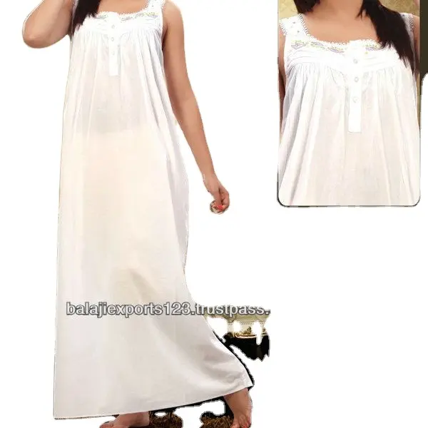 Camisón de algodón de manga corta con estampado personalizado para mujer, vestido de noche, suave, bordado, venta al por mayor
