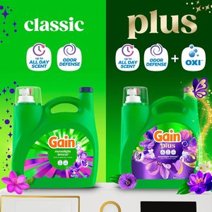Détergent à lessive liquide Gain Plus, plus pur, plus frais, maintenant avec Oxi, parfum Brise de lune, 170 fl oz, 129 lavages - Product Image 6