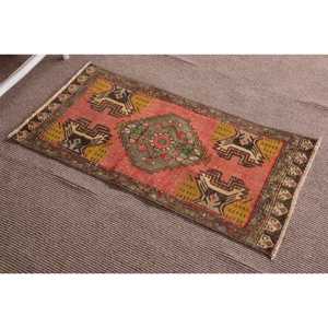 1.7x3.4 ft Rug, Vintage Turkish Rug, <b>Red</b> Brown Camouflage <b>Wool</b> Rug - Product Image 3