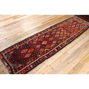 Turkish 3.2x11.3 ft Rug, Herki Vintage Rug, <b>Red</b> Ikat Rug <b>Wool</b> - Product Image 2
