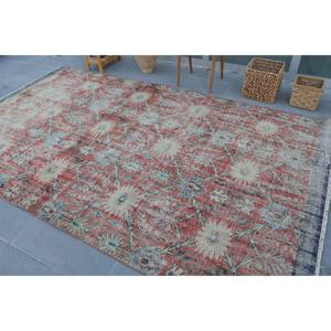 6.2x10.4 ft Turkish Rug, Vintage Rug, <b>Red</b> Check <b>Wool</b> Rug - Product Image 4