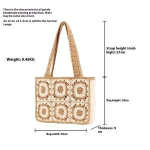 Bolso Tejido a Mano de Algodón con Parches de Crochet 2026, Versátil y Moderno con Cierre de Cremallera para Mujer, Ideal para la Playa, Vacaciones, Oficina y Viajes Diarios - Product Image 5