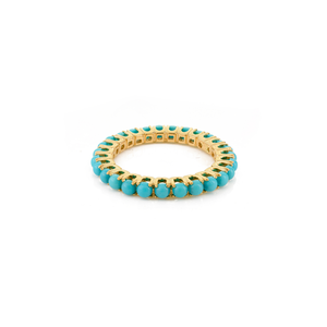Elegant Classic Style 2mm Round Cut Turquoise Gemstone <b>Stacking</b> Full Eternity Band <b>Ring</b> 14K Real Yellow Gold Jewelry Supplier - Product Image 5
