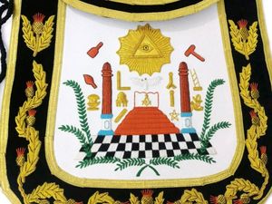 Masonic Traditional Past Master Square Leather Durable Apron with Bullion Hand Embroidery Blue Lodge Apron - Product Image 3