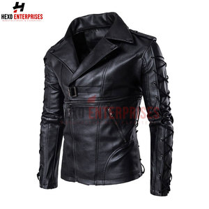 Chaqueta de cuero negra de invierno para hombre Chaqueta de cuero elegante con logotipo personalizado y chaqueta de cuero con etiqueta Privet con cremallera - Product Image 2