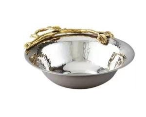 Tazón decorativo redondo de latón y acero inoxidable al mejor precio con diseño de hojas para almacenar chocolate, frutas secas, opciones de logotipo personalizado - Product Image 1